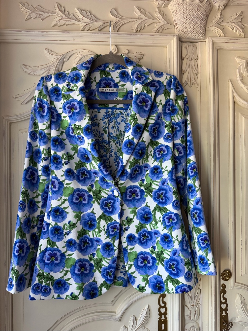Alice + Olivia Blue Floral Blazer Jacket Button Closure Women's Size 4